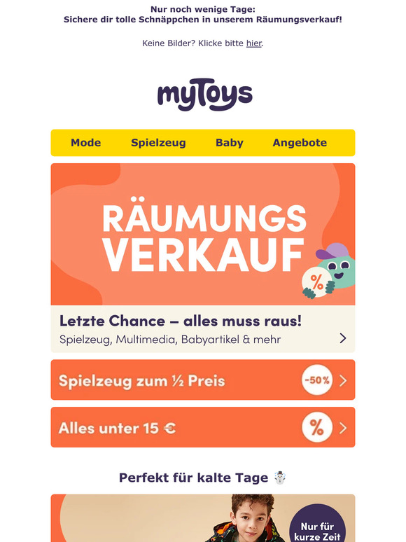 Räumungsverkauf bei myToys: Die besten Angebote für Mode & Spielzeug 😍
