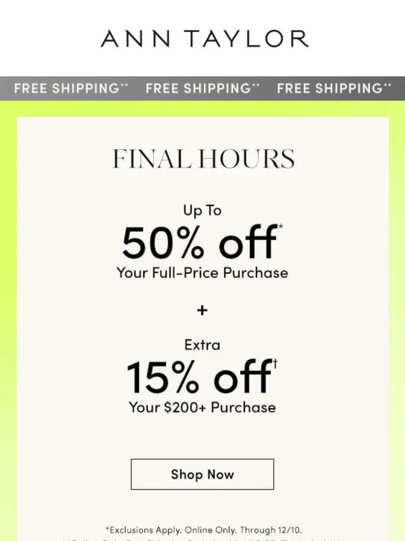 LAST CALL: Up To 50% Off + Extra 15% Off + Free Shipping