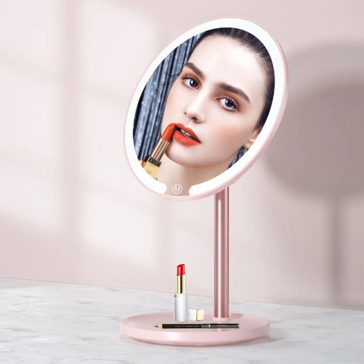 Image of Pink Round Makeup Mirror