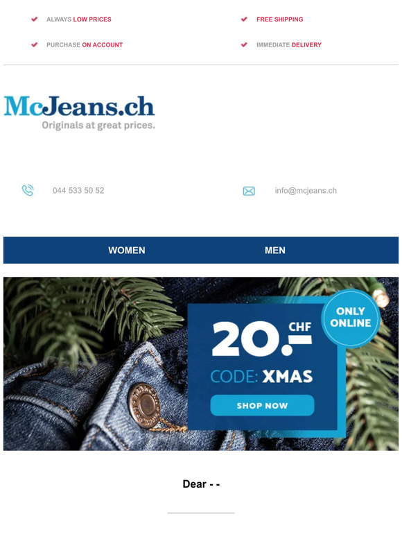 🎁 CHF 20.– for your Christmas Outfit – McJeans.ch – free shipping