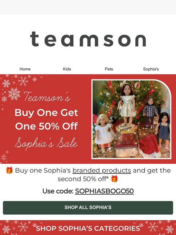 Unlock Buy One, Get One 50% Off on All Sophia's Doll Products!