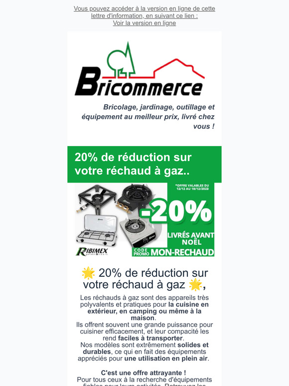 20% de réduction sur votre réchaud à gaz