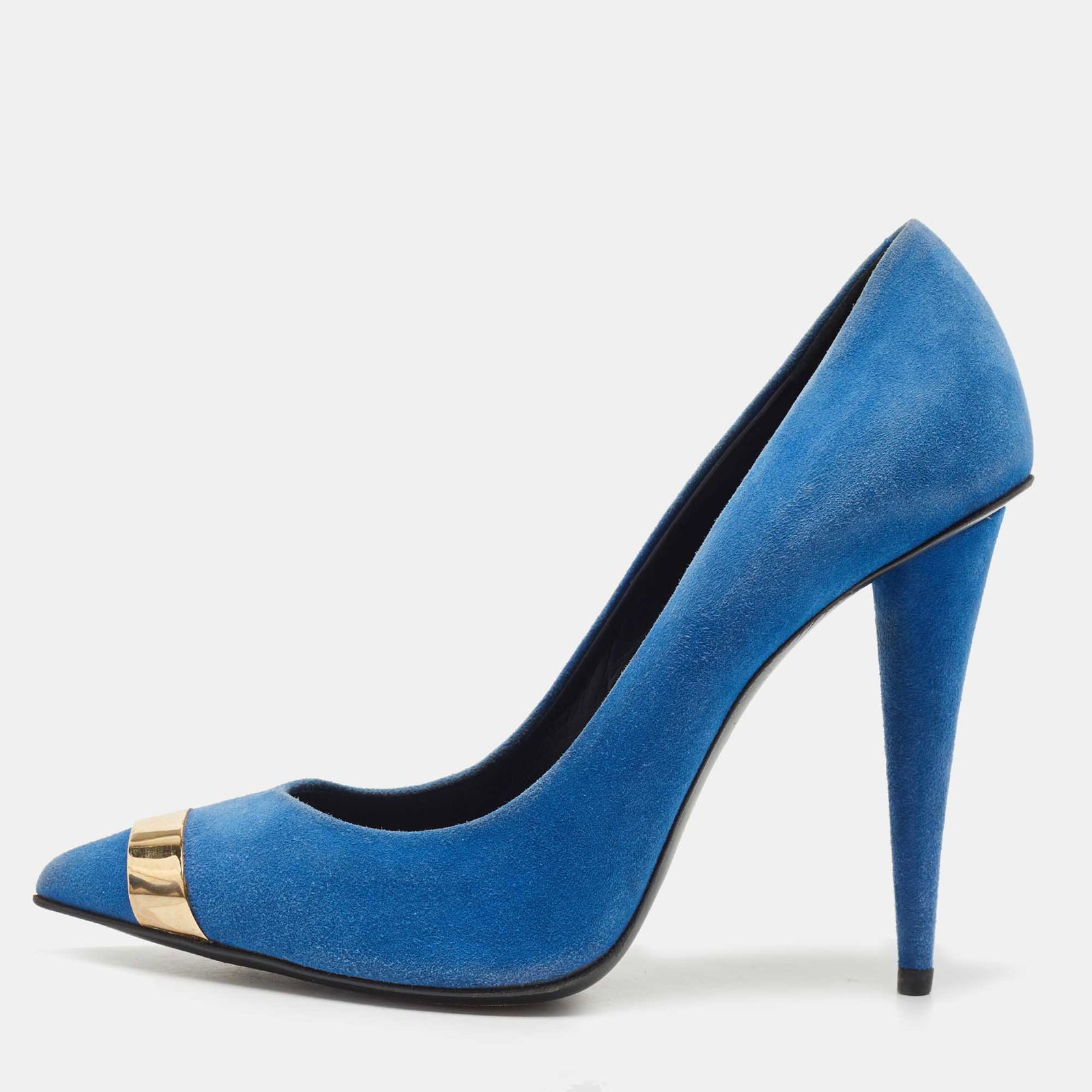 Blue Suede Pointed Toe Pumps Size 37.5