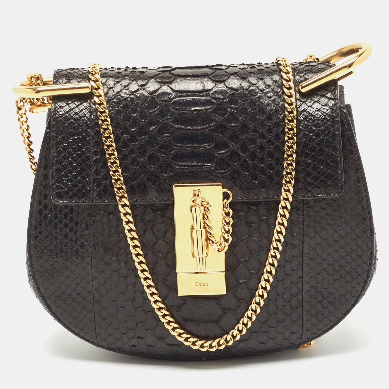Black Python Small Drew Shoulder Bag