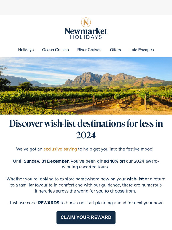 Newmarket Holidays Newmarket Rewards An exclusive 10 off 2024 tours