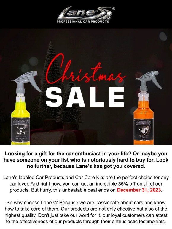 Lane's Car Products 35% Off Big Holiday Savings