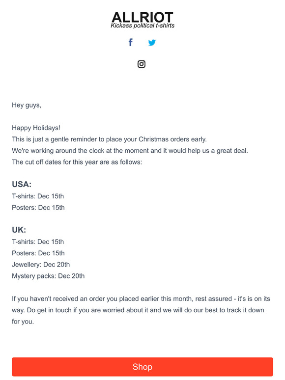 Christmas Cut Off Dates