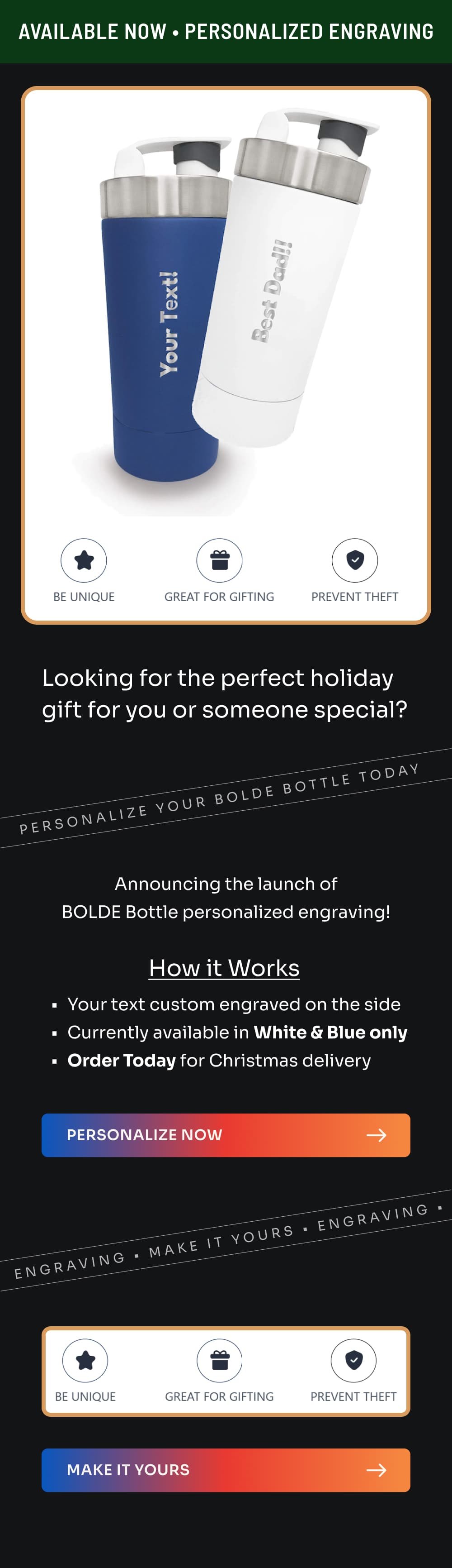 BOLDE Bottle: NEW Personalized Engraving Options • Now Available