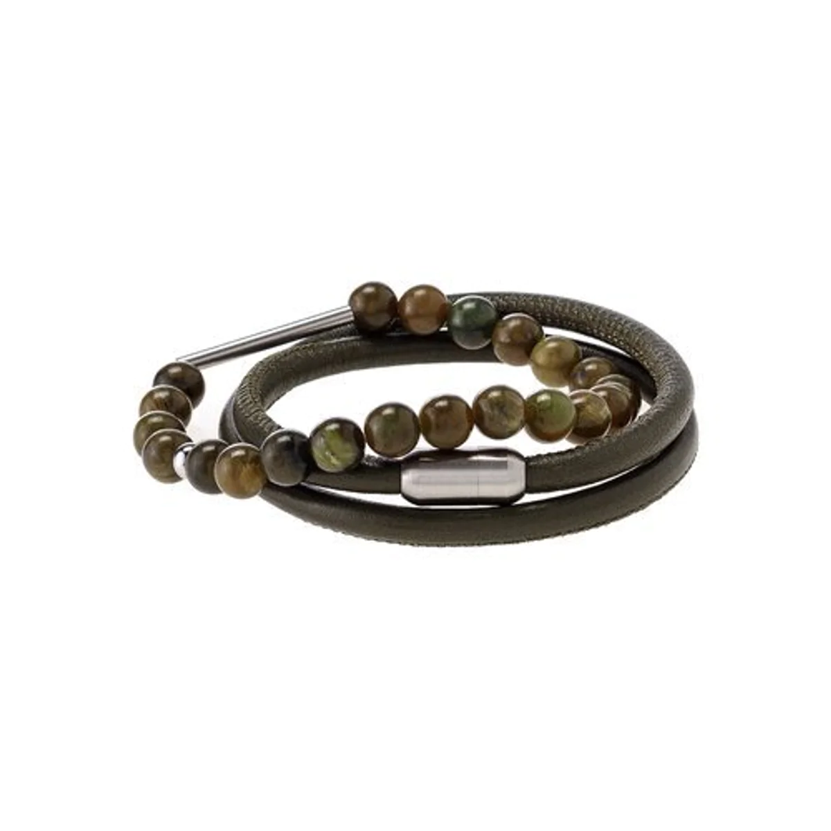Emerald Forest - Olive Green Leather &amp; Jasper Bracelets