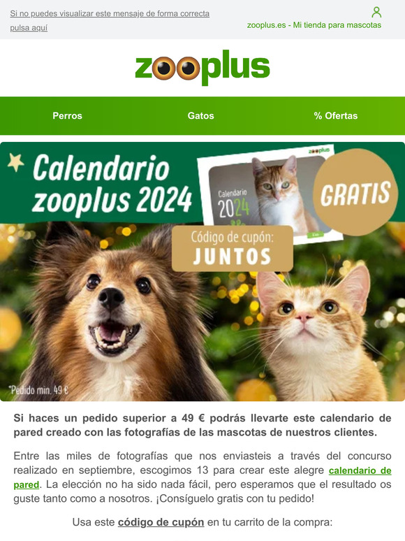 zooplus ES: �� Calendario 2024 gratis usando el cupón JUNTOS  Milled