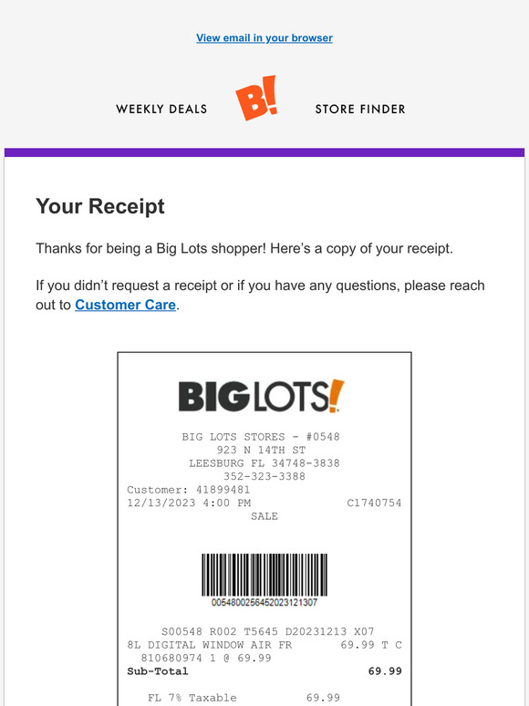 Big Lots Here’s your receipt! Milled