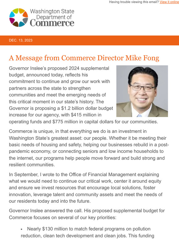 A Message from Commerce Director Mike Fong