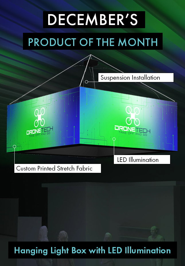 10' Square Hanging Ceiling Banner with Custom Printed Stretch Fabric & LED Lights