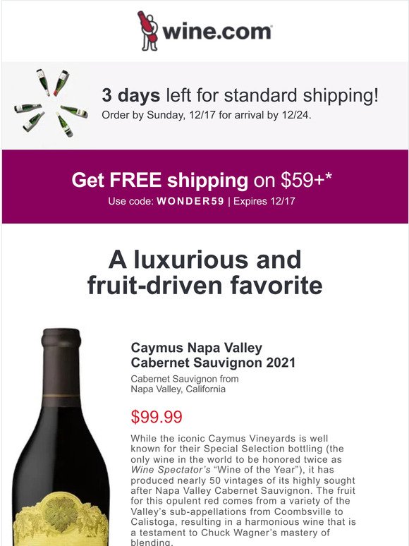 Caymus Cab – New Release + FREE shipping!