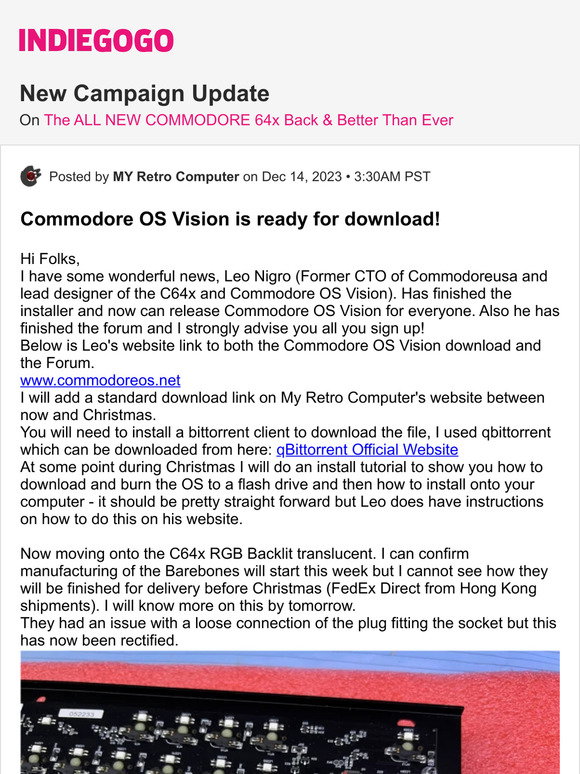 Indiegogo: 📢 Update #29 from The ALL NEW COMMODORE 64x Back & Better ...