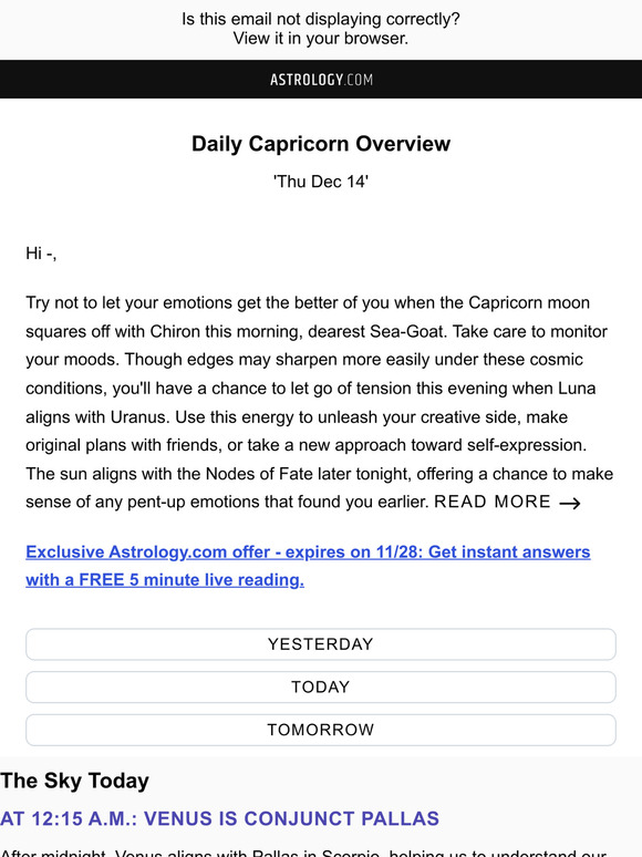 Astrology —, Your Daily Horoscope Overview Thu Dec 14 Milled