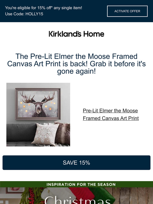 Kirkland's Home 🔔 Back in stock! The PreLit Elmer the Moose Framed