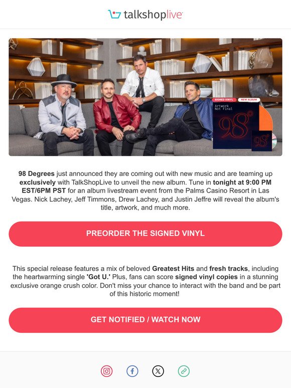 Talkshoplive: Exclusive Announcement With 98 Degrees + Signed Vinyl
