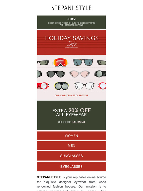 Extra 20% of all Eyewear | Holiday Savings