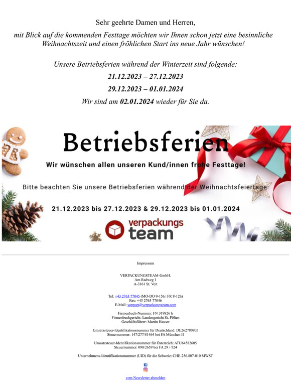Unsere Betriebsferien