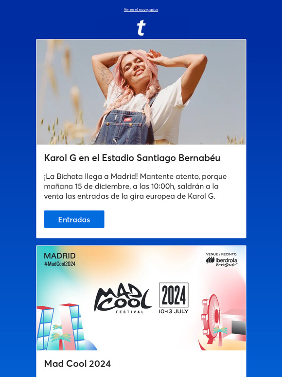 Ticketmaster ES Karol G, Mad Cool 2024 y muchas más novedades Milled