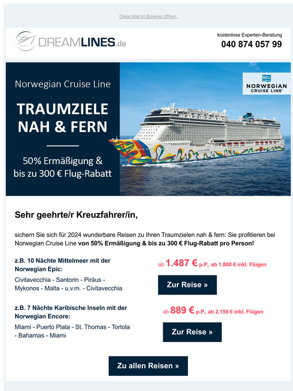Dreamlines.de Kreuzfahrten suchen und buchen! Jetzt Traumurlaub 2024