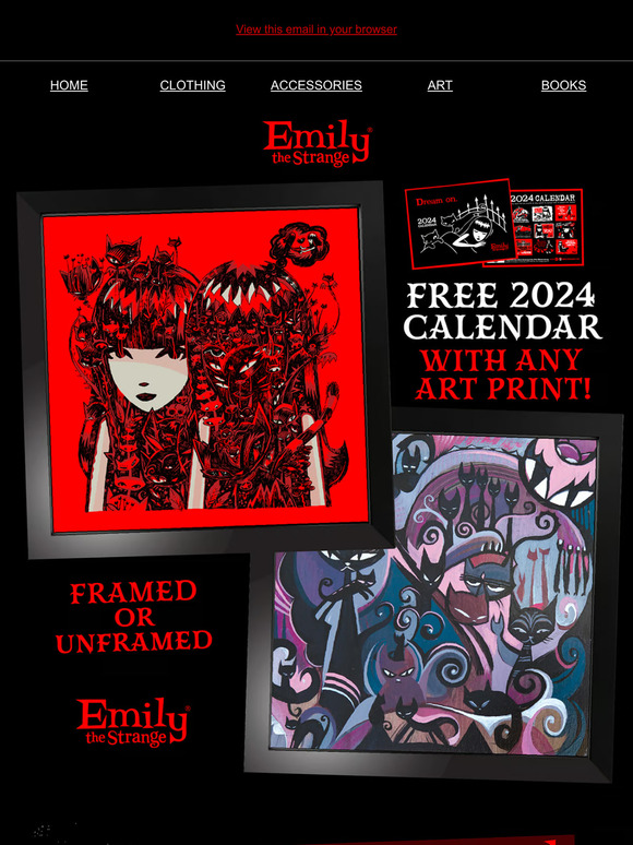 Emily The Strange Free Calendar with Emily Art Print ️📅🐈‍⬛ Milled