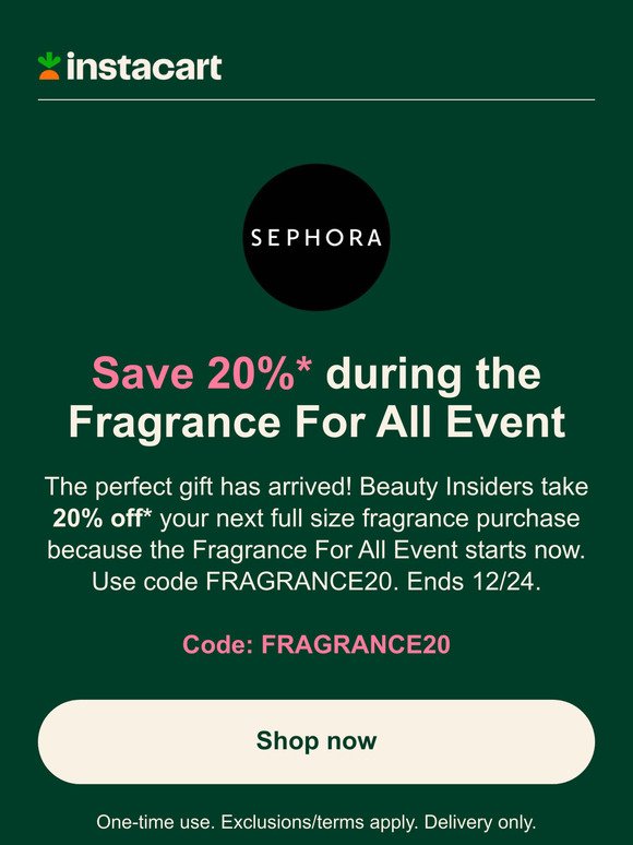 Sephora sale: Get 20% off using coupon code FRAGRANCE20
