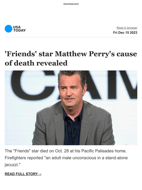 USA TODAY: Breaking: 'Friends' Star Matthew Perry's Cause Of Death ...