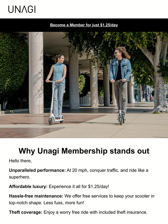 Unagi Scooters ⭐️ Enjoy ultimate flexibility with Unagi Membership Milled