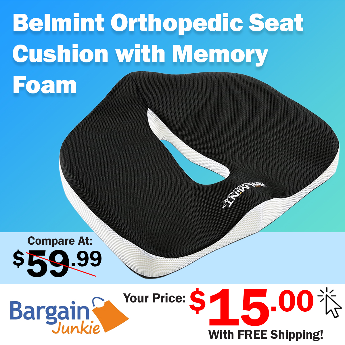 Belmint Seat Cushion Massager with Shiatsu Vibration + Soothing Heat for Back