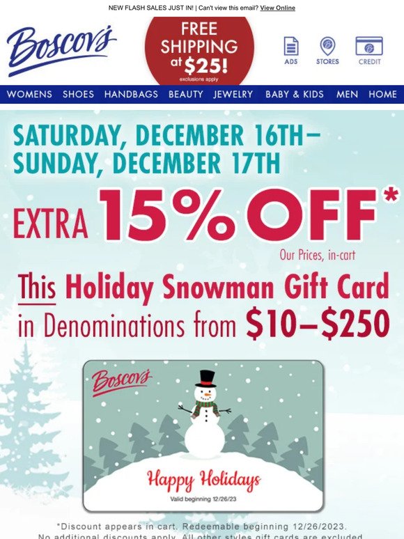 LAST CHANCE 15% off Snowman Gift Card