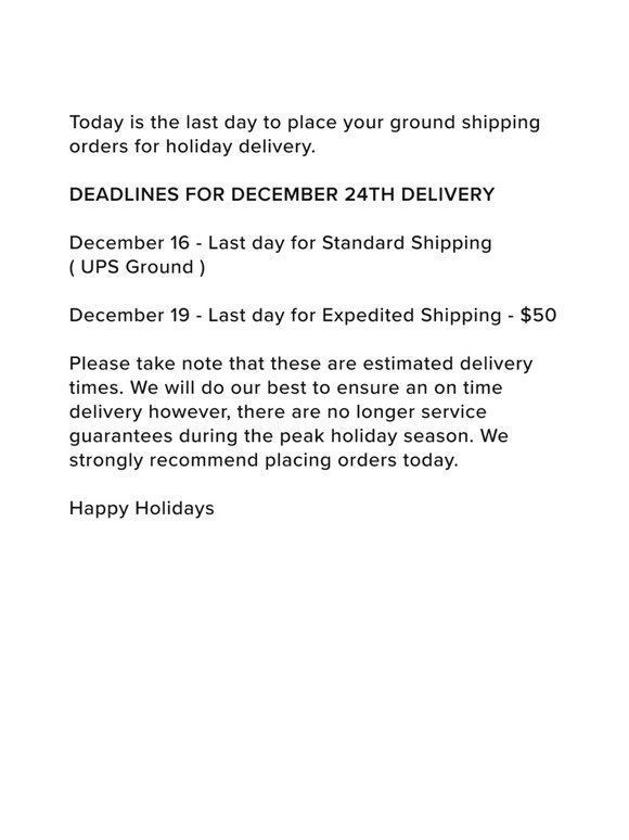 Last Day for Ground Shipping