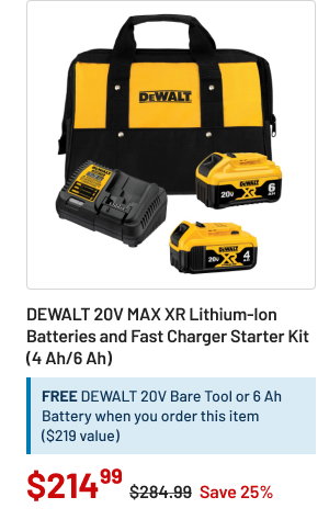 DEWALT 20V MAX XR batteries and fast charger starter kit