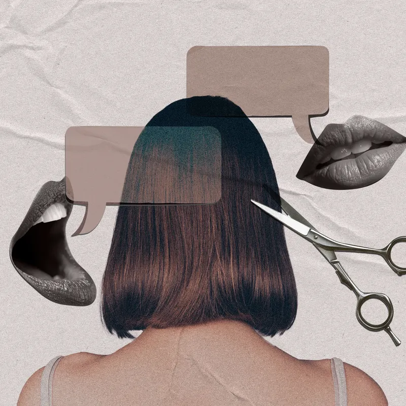 collage representing hairstylists as mental health caretakers