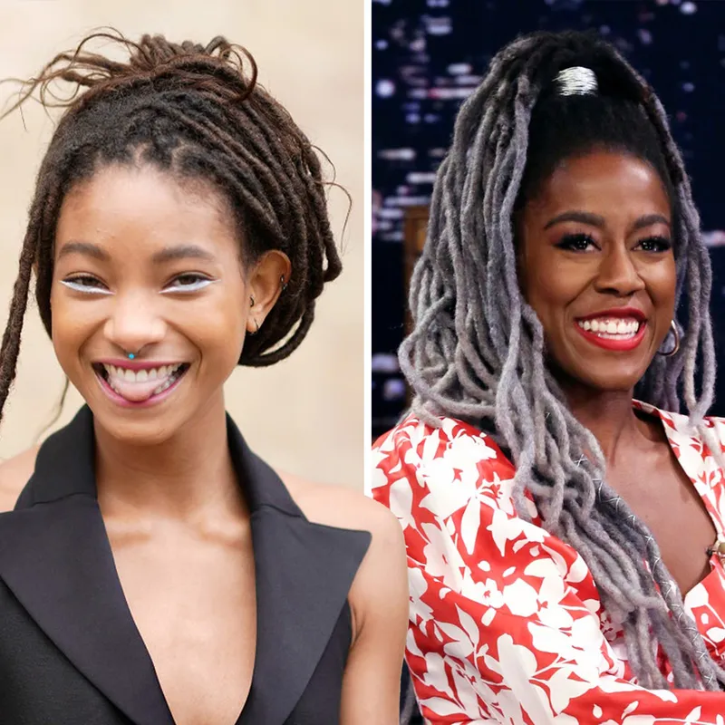 Left to right: Ava Duvernay, Willow Smith, and Tomi Adeyemi wearing loc hairstyles.