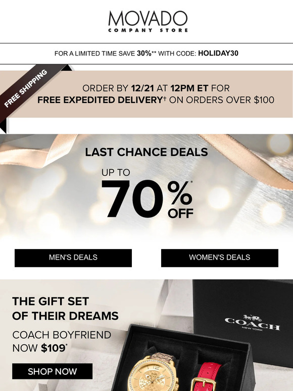 Movado Company Store Get it by Christmas Free Overnight Delivery