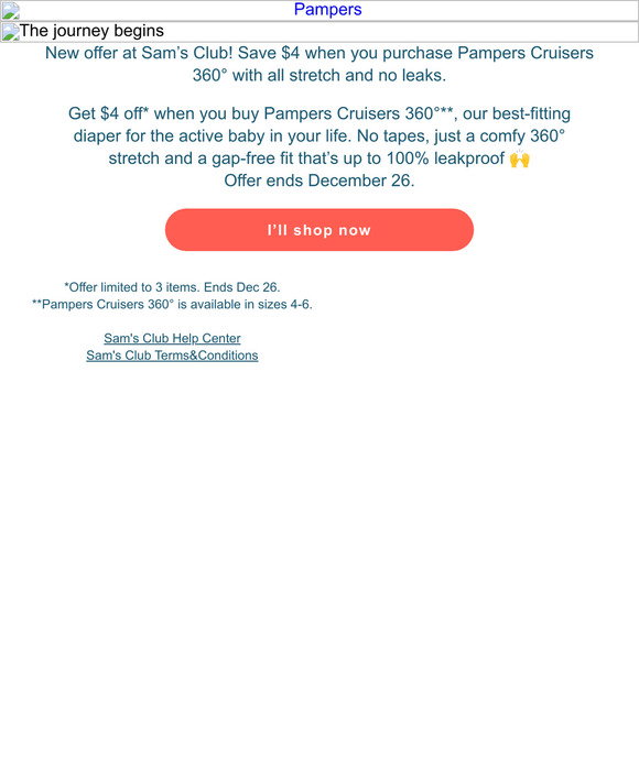 Pampers —, get 4 off Pampers at Sam’s Club 🙌 Milled