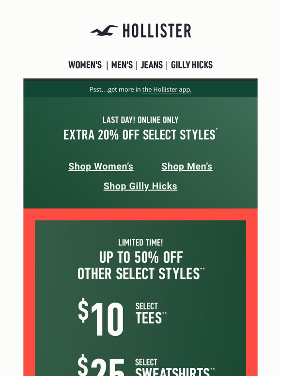 Hollister promo store code 20 off