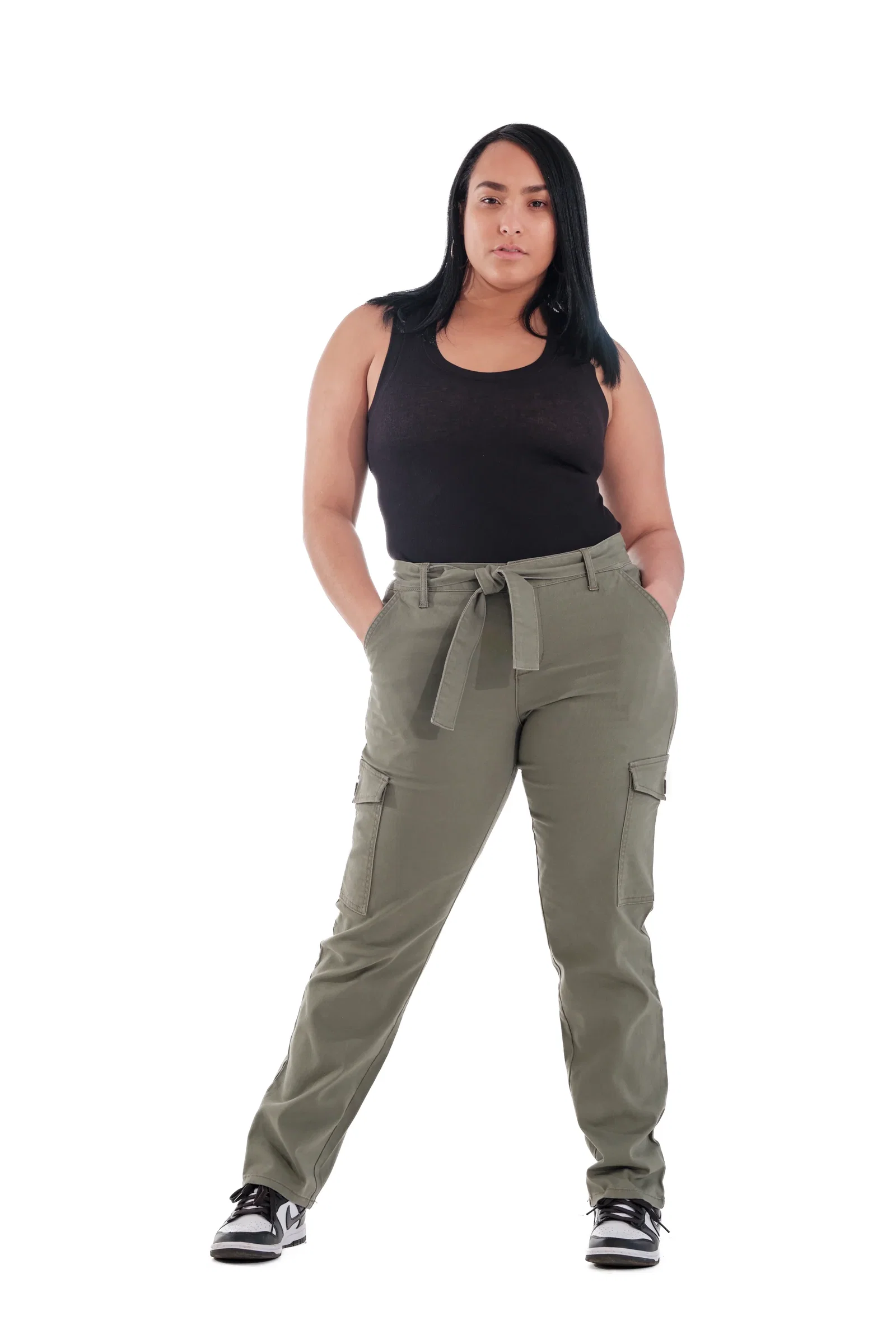 Image of Curvy Twill Cargo Pants in Fern Green