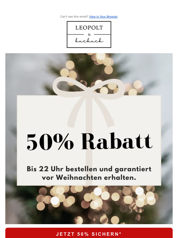 🌟 Festliche Erinnerung: 50% Rabatt bei LEOPOLT & Kuckuck! 🎁
