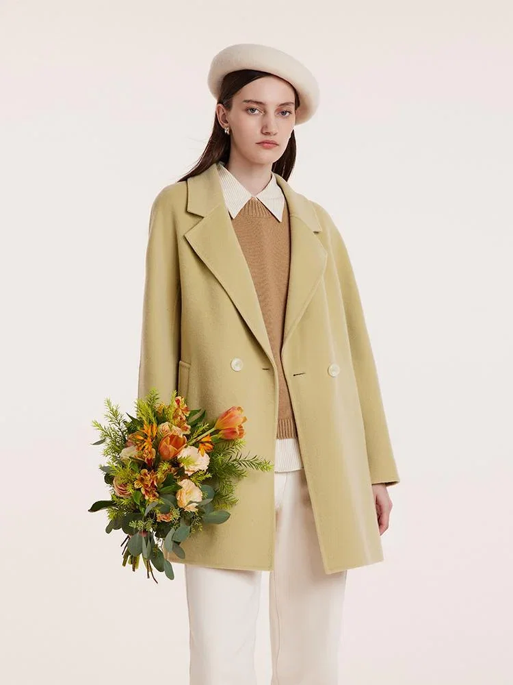 Image of Pure Wool Mid-Length Notched Lapel Double-Faced Women Coat