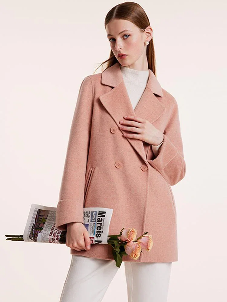 Image of Pure Wool Mid-Length Notched Lapel Double-Faced Women Coat