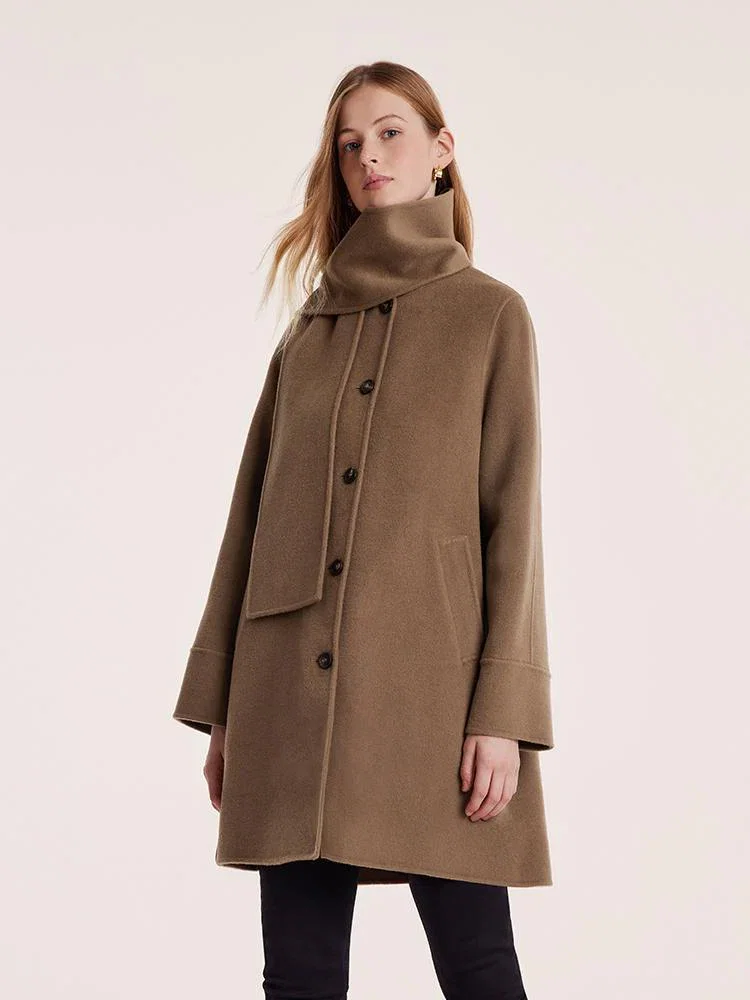Image of Tencel Wool Double-Faced Coat With Scarf