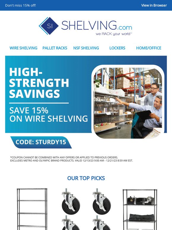 Final Day For 15% Off Wire Shelving