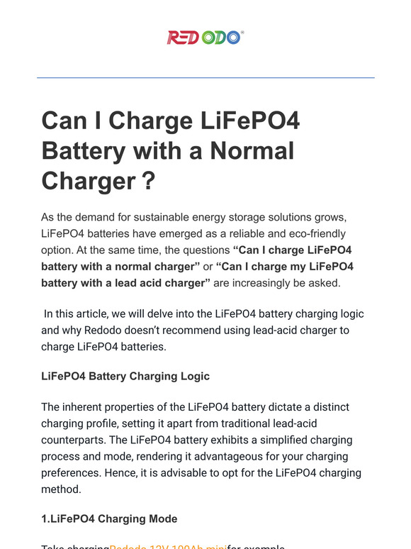 Redodo Power: 【Full Guide】Can I Charge LiFePO4 Battery with a Normal  Charger?