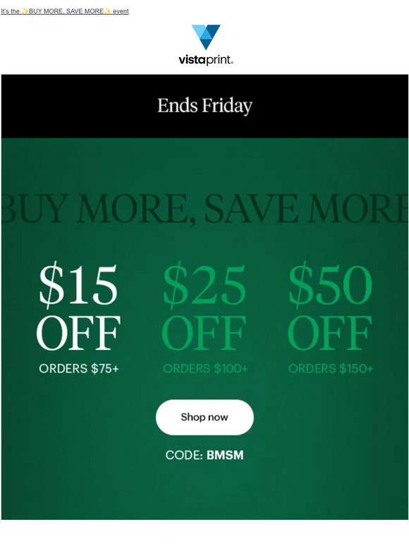 Vistaprint, USA: HAPPENING NOW | Get $15 off orders $75+ | Milled
