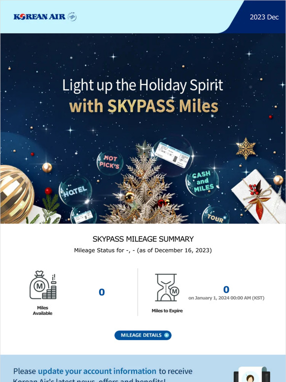 Korean Air: [Korean Air] Your SKYPASS Insight, December 2023 | Milled