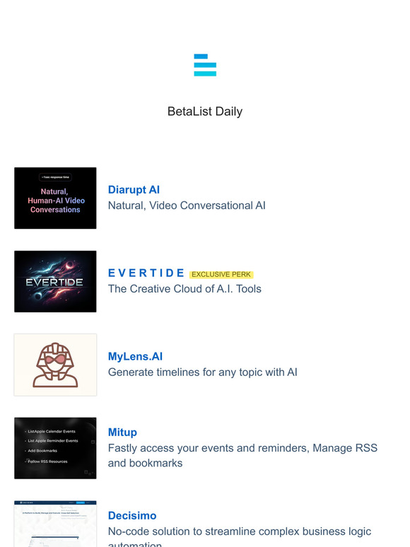 Betalist: MyLens.AI, Mitup, Diarupt AI, Decisimo, HiBoop!, and more ...