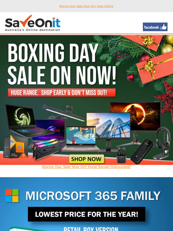 Boxing Day Sale Now On! 365 Family $99, Save on Laptops, Monitors & Gaming PCs